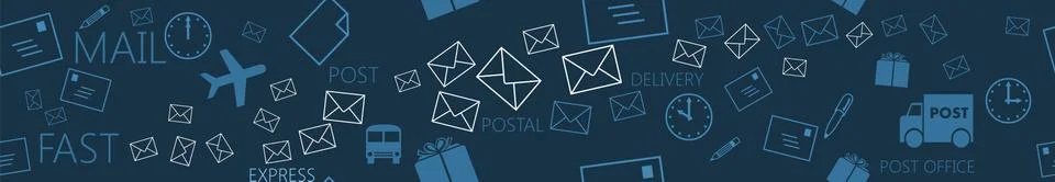 Background. Post subject: envelopes, mailboxes, airplanes Stock Illustration