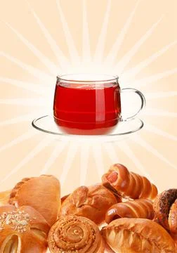 Background for poster cafe or bakery with various pastries Stock Photos