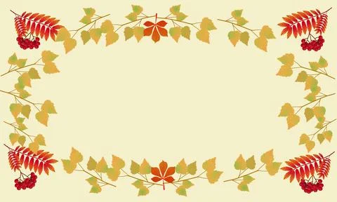Background for a poster on the theme of autumn with leaves and fruits240622 Stock Illustration