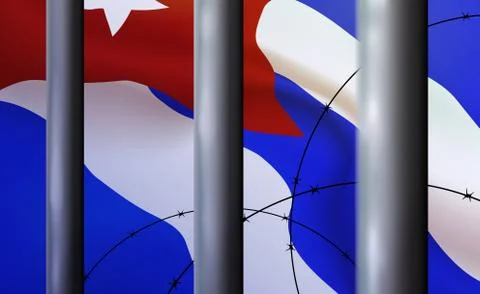 Background prison, jail in Republic Of Cuba. Cell, flag in folds. Stock Illustration