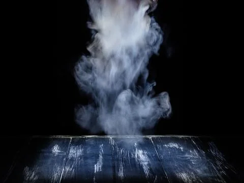 Background for product presentation with smoke effect over a dark wood surfac Stock Photos