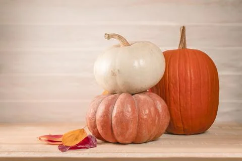 Background with pumpkin and leaves. Stock Photos