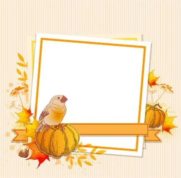 Background with pumpkins and bird Stock Illustration