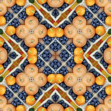 Background from pumpkins and plums. A pattern from vegetables, effect of a ka Stock Photos