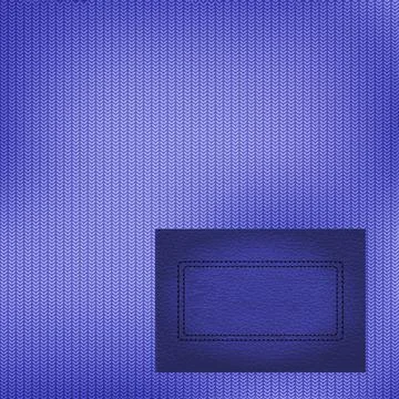 Background, purple fabric texture and signature leather patch. Copy space Illustrazione stock