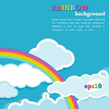 Background with rainbow and clouds Stock Illustration