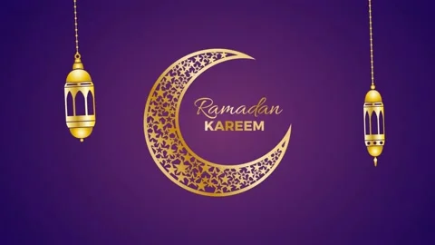 Background for Ramadan Kareem with hanging candle lanterns,  moon and text. A Stock Footage 168733366