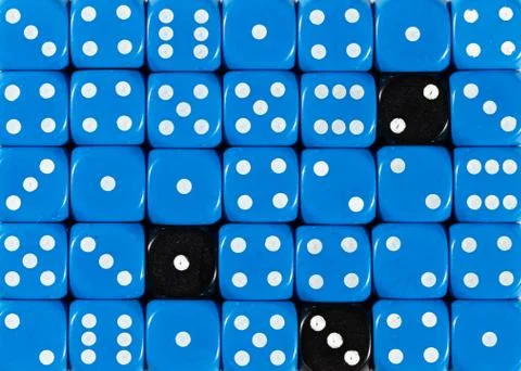 Background of random ordered blue dices with three black cubes Stock Photos