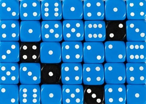 Background of random ordered blue dices with four black cubes Stock Photos