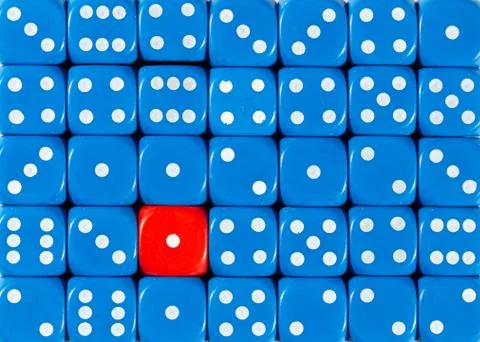Background of random ordered blue dices with one red cube Stock Photos