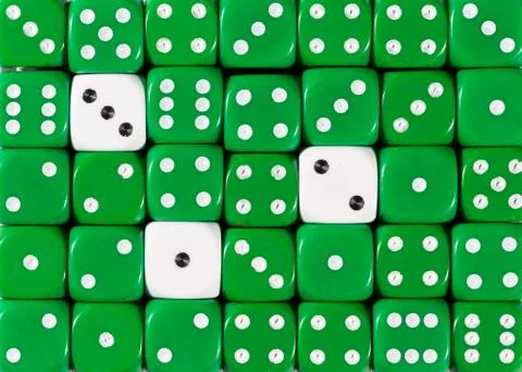 Background of random ordered green dices with three white cubes Stock Photos