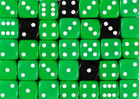 Background of random ordered green dices with four black cubes Stock Photos