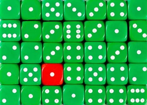 Background of random ordered green dices with one red cube Stock Photos