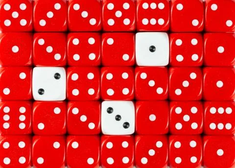 Background of random ordered red dices with three white cubes Stock Photos