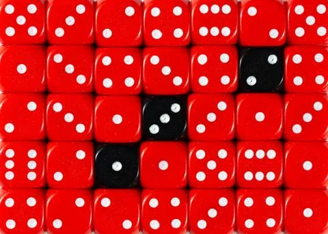 Background of random ordered red dices with three black cubes Stock Photos