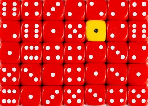Background of random ordered red dices with one yellow cube Stock Photos
