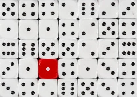 Background of random ordered white dices with one red cube Stock Photos