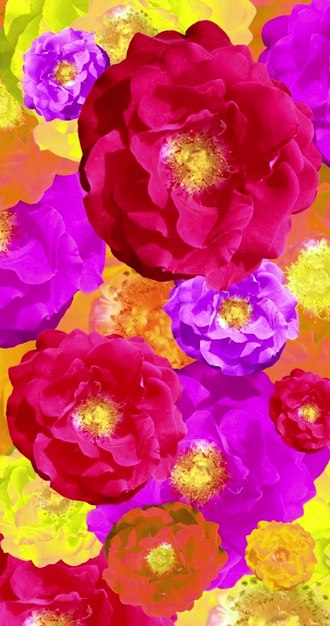 Background of randomly rotating colorful rose flowers Stock Footage 278670386