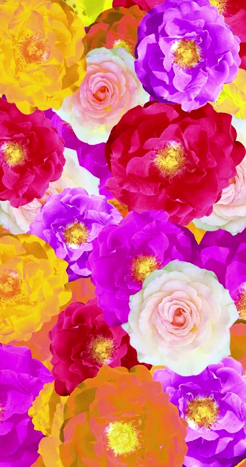 Background of randomly rotating colorful rose flowers Stock Footage 278974040