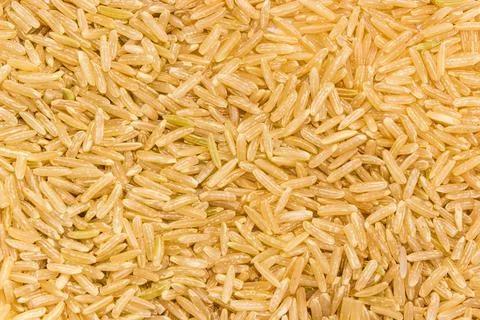 Background of raw long-grained brown rice close-up Stock Photos