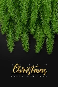 Background with realistic Christmas Tree Branches and Season Wishes. Vector i Stock Illustration