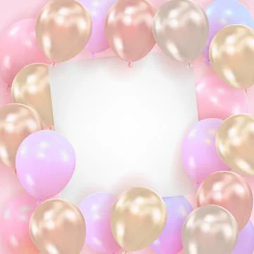 Background from realistic glossy balls with a blank sheet of paper Stock Illustration