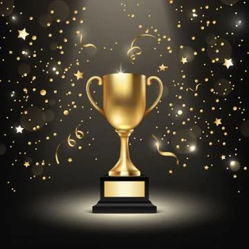 Background with Realistic Vector 3d Blank Golden Shiny Champion Cup Stock-Illustration