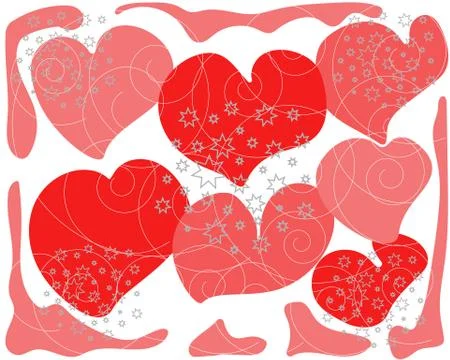 Background red abstract hearts with gray stars Stock Illustration