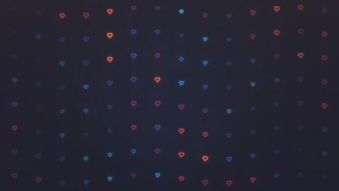 Background with red and blue hearts in a pattern on a dark Stock Footage 339329766