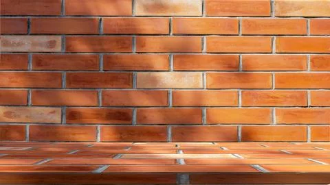 Background of red brick texture with shadow blade leaves, Well display prod.. Stock Photos