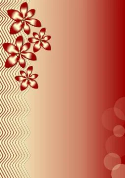 Background with red flowers and waves on red gradient Stock Illustration
