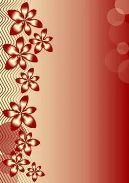 Background with red flowers and waves on red gradient Stock Illustration