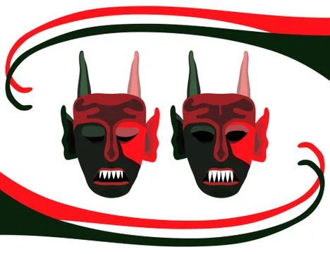 Background with red green scary devils masks (jpg) Illustrazione stock