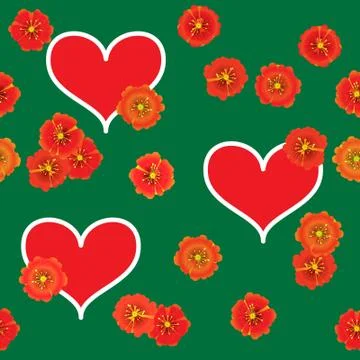 Background with red hearts and orange flowers Stock Illustration