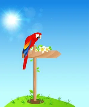 Background with red parrot Stock Illustration