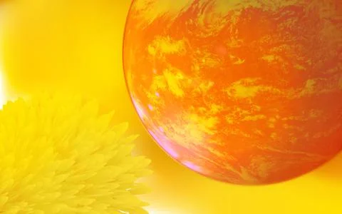 Background, red planet Mars and yellow flower, abstract realistic art Stock Illustration