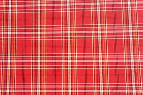 Background of red textile material with colored stripes Stock Photos
