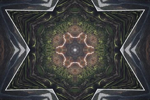 Background from a repeating kaleidoscope view with gray and green dark and br Stock Illustration