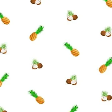 Background with ripe pineapple and coconut Stock Illustration