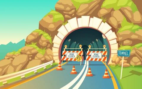 Background with roadwork in tunnel, highway Stock-Illustration
