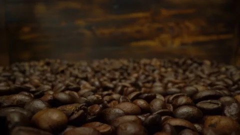 Background of roasted coffee beans close up 4k video. Stock Footage 151091488