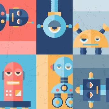 Background with robot in flat style Stock Illustration