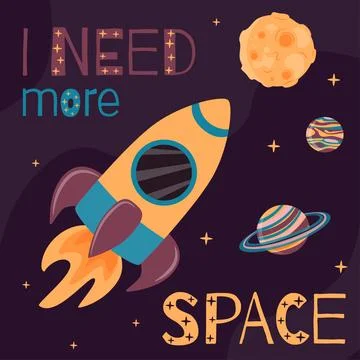 Background with rocket, planets and moon in cartoon style. Illustrazione stock
