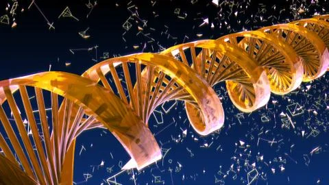 Background with rotating abstract DNA. 3D rendering Stock Illustration