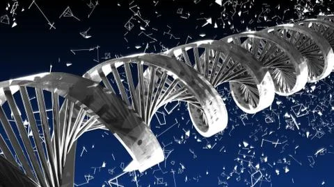 Background with rotating abstract DNA. 3D rendering Illustrazione stock