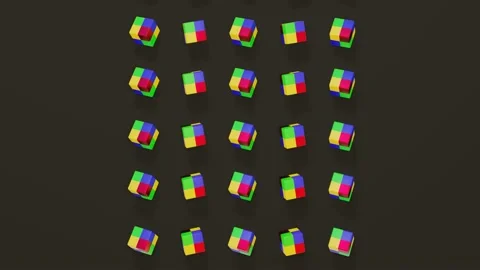 Background of rotating multi-colored squares on a dark backdrop. 3d render. loop Stock Footage 168253726