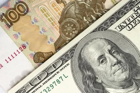 Background from rubles and  dollars Stock Photos