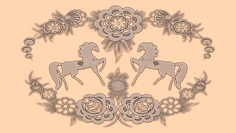 Background with russian folk patterns,  raster image for the design Stock Illustration