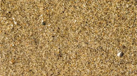 A background of sand, small pebbles and flowing waves on the sea beach. Summer Stock Photos