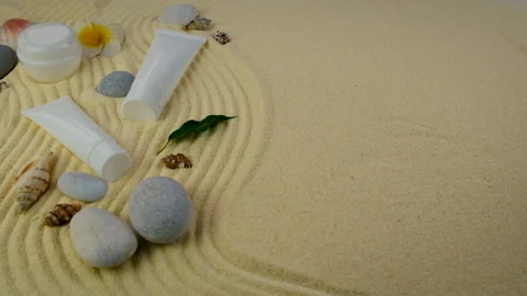 Background with sand spa cosmetics concept. selective focus. Stock Footage 230920149